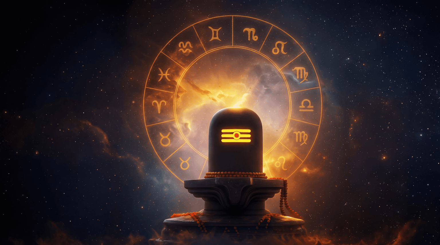 Shiva Linga and Zodiac Wheel representing Jyotish astrology