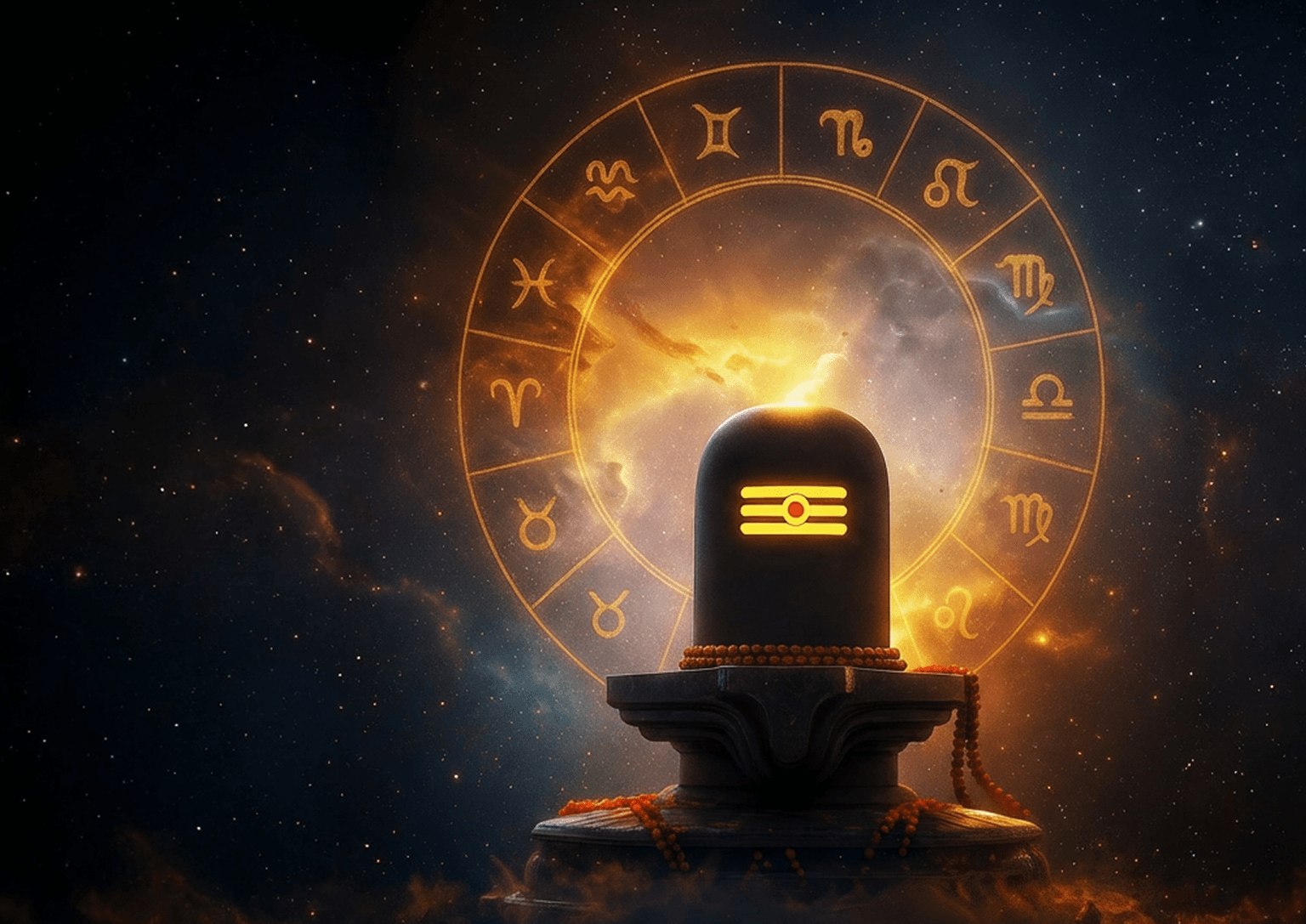 शिव लिंग और राशि चक्र ज्योतिष का प्रतिनिधित्व करते हुए